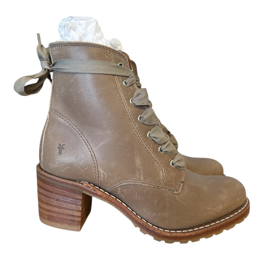 Frye Sabrina Tan Leather Lace Up Ankle Boot Size 7.5